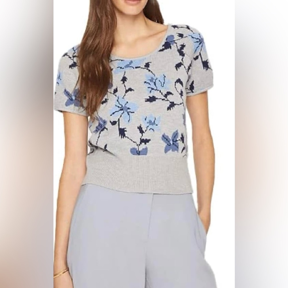 Club Monaco Floral Crew Neck Sweater in Gray and Blue - Picture 11 of 11